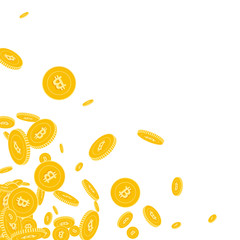 Bitcoin, internet currency coins falling. Scattere