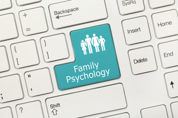 White conceptual keyboard - Family Psychology (blue key)