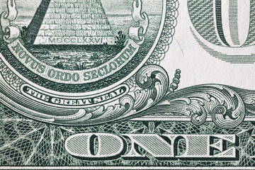 Closeup of back side of 1 dollar bill