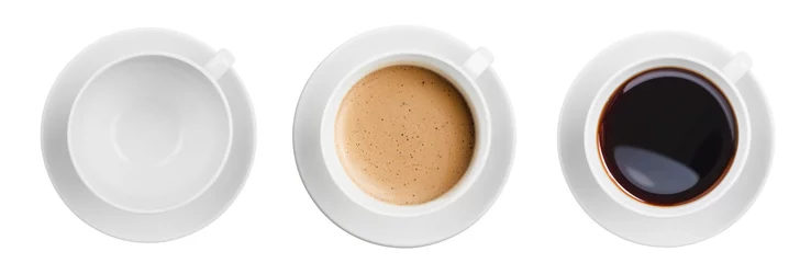Fotobehang Koffie koffiekopjes bovenaanzicht inclusief lege set geïsoleerd