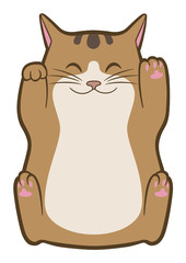Cartoon cute cat lying on back