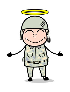 Feeling Happy - Cute Army Man Cartoon Soldier Vector Illustration
