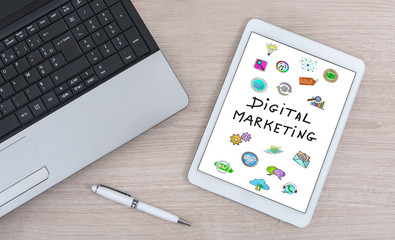 Digital marketing concept on a digital tablet