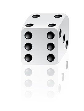 Dado da gioco illustrazione tridimensionale con riflesso