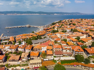 Naklejka na ściany i meble Nessebar, ancient city on the Black Sea coast of Bulgaria. Aerial view