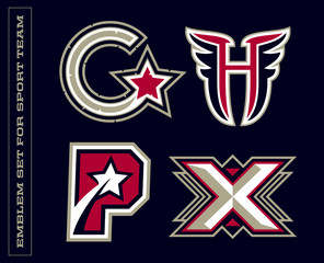 Modern professional letter emblems for sport teams. G H P X letter