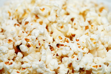 Hot fresh popcorn close-up.