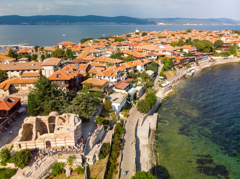 Nessebar, ancient city on the Black Sea coast of Bulgaria. Aerial view