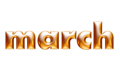 Monthly calendar, march, metallic golden 3d alphabet, 3d illustration