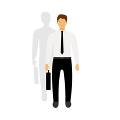 Businessman with briefcase standing.  Vector illustration in flat design and long shadow.