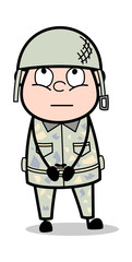 Thinking - Cute Army Man Cartoon Soldier Vector Illustration