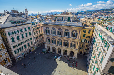 GENOA, ITALY, APRIL 8, 2019 - Top view of Lawrence (San Lorenzo) square in the historic centre of Genoa, Italy