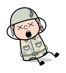 Groaning with Pain - Cute Army Man Cartoon Soldier Vector Illustration