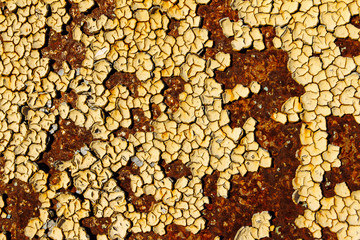 Rusty wall with yellow cracked paint