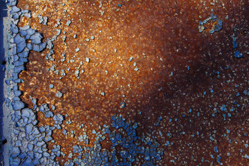 Rusty metal, old blue cracked paint. Background
