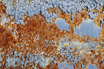 Rusty metal, old blue cracked paint. Background