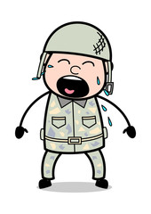 Loudly Crying - Cute Army Man Cartoon Soldier Vector Illustration