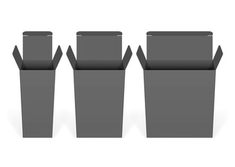Set of black cardboard boxes mockups. Vector illustration