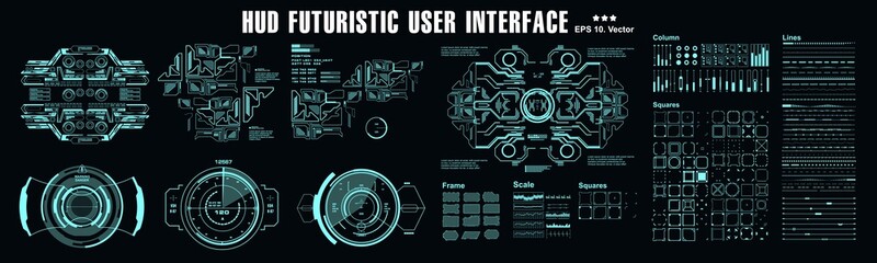 HUD elements mega set pack. Dashboard display virtual reality technology screen. Futuristic user interface.