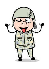 Teasing Face - Cute Army Man Cartoon Soldier Vector Illustration
