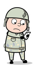Chatting on Mobile - Cute Army Man Cartoon Soldier Vector Illustration