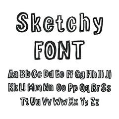 Vector Hand Drawn Sketchy Black Font, Isolated on White Background Marker Drawings.
