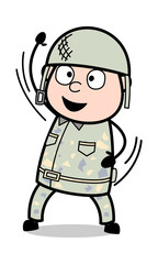 Waving Hand - Cute Army Man Cartoon Soldier Vector Illustration