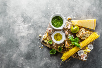 Ingredients for pesto and chiabatta bread