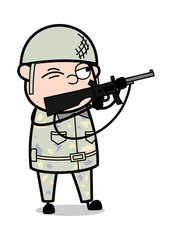 Shooting with Gun - Cute Army Man Cartoon Soldier Vector Illustration