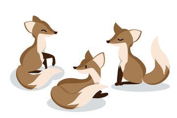 Set of cute cartoon foxes.