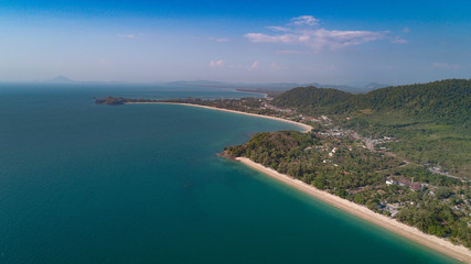 Aerial drone view of beautiful tropical Koh Lanta paradise island in Thailand