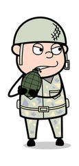 Holding a Grenade - Cute Army Man Cartoon Soldier Vector Illustration
