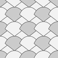 Abstract art deco pattern background. Vector scales or arches in Gatsby retro style seamless design with linear tiles pattern on grey