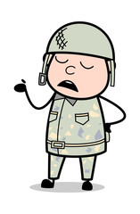 Hand Gesture While Discussing - Cute Army Man Cartoon Soldier Vector Illustration