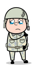 Emotionally Crying - Cute Army Man Cartoon Soldier Vector Illustration