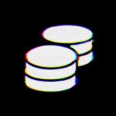 Symbol coins has defects. Glitch and stripes