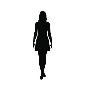 Vector silhouette  woman standing, black color, isolated on white background