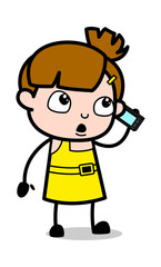 Calling - Cute Girl Cartoon Character Vector Illustration