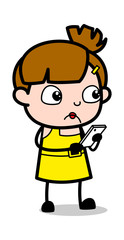Online Chatting with Friends - Cute Girl Cartoon Character Vector Illustration