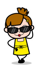 Fashionable Sunglasses - Cute Girl Cartoon Character Vector Illustration