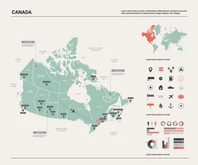 Fotobehang Vector map of Canada. High detailed country map with division, cities and capital Ottawa. Political map,  world map, infographic elements. © Анна Тощева