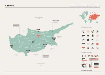 Foto op Canvas Vector map of Cyprus. High detailed country map with division, cities and capital Nicosia. Political map,  world map, infographic elements. © Анна Тощева