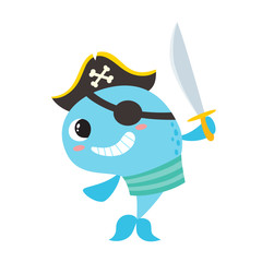 Vector illustration of cartoon sea animal - whale isolated on white