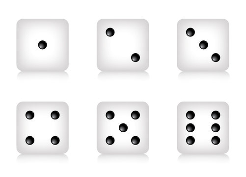 Set di icone dadi da gioco con numeri in ordine crescente