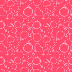 Hand drawn balloons seamless pattern on coral background for fabric, print, cloth, textile or wrapping paper