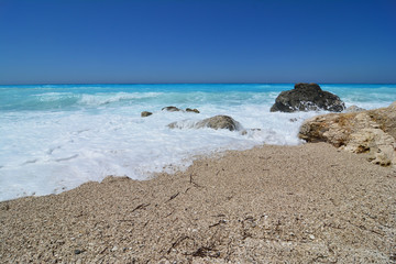Fototapeta na wymiar Summer concept, windy summer day on Kathisma beach, Lefkada