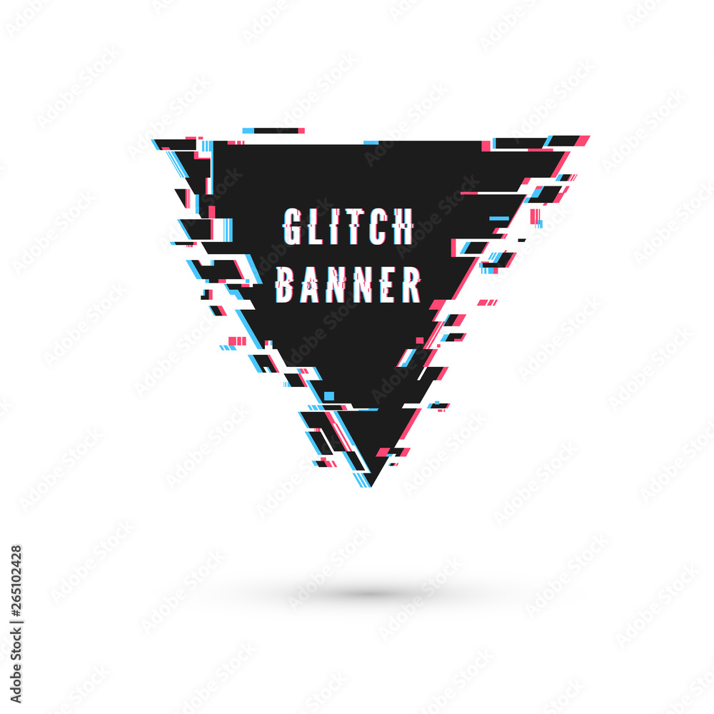 Poster triangular banner form in distorted glitch style. vector illustration isolated on white background