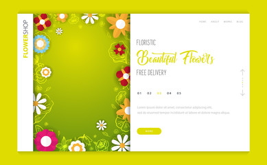Web page design template for Flower Shop or Floristic. Modern design vector illustration concept for website and UI or UX.