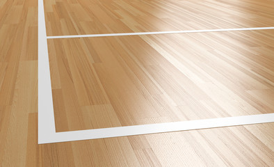 Corner of Wooden basketball Court 3D rendering
