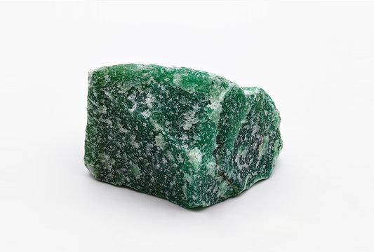 Green mineral stone specimen of aventurine isolated on white limbo background